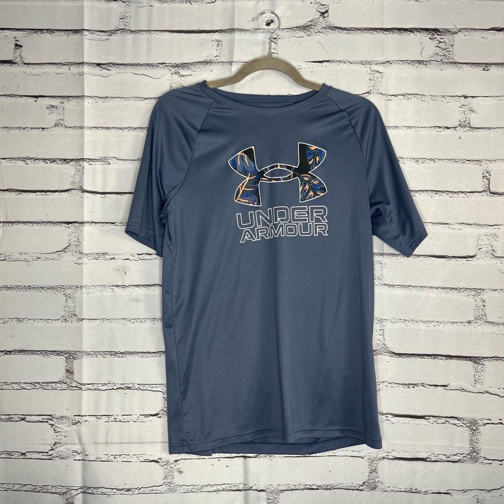 Under Armour Youth XL Navy Performance Logo Athletic Loose Fit Gym Training Tee